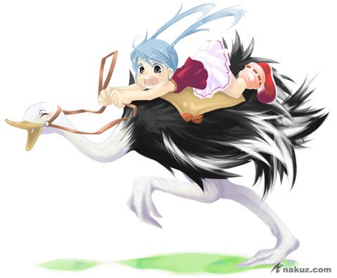 騎鴕鳥的小女孩
